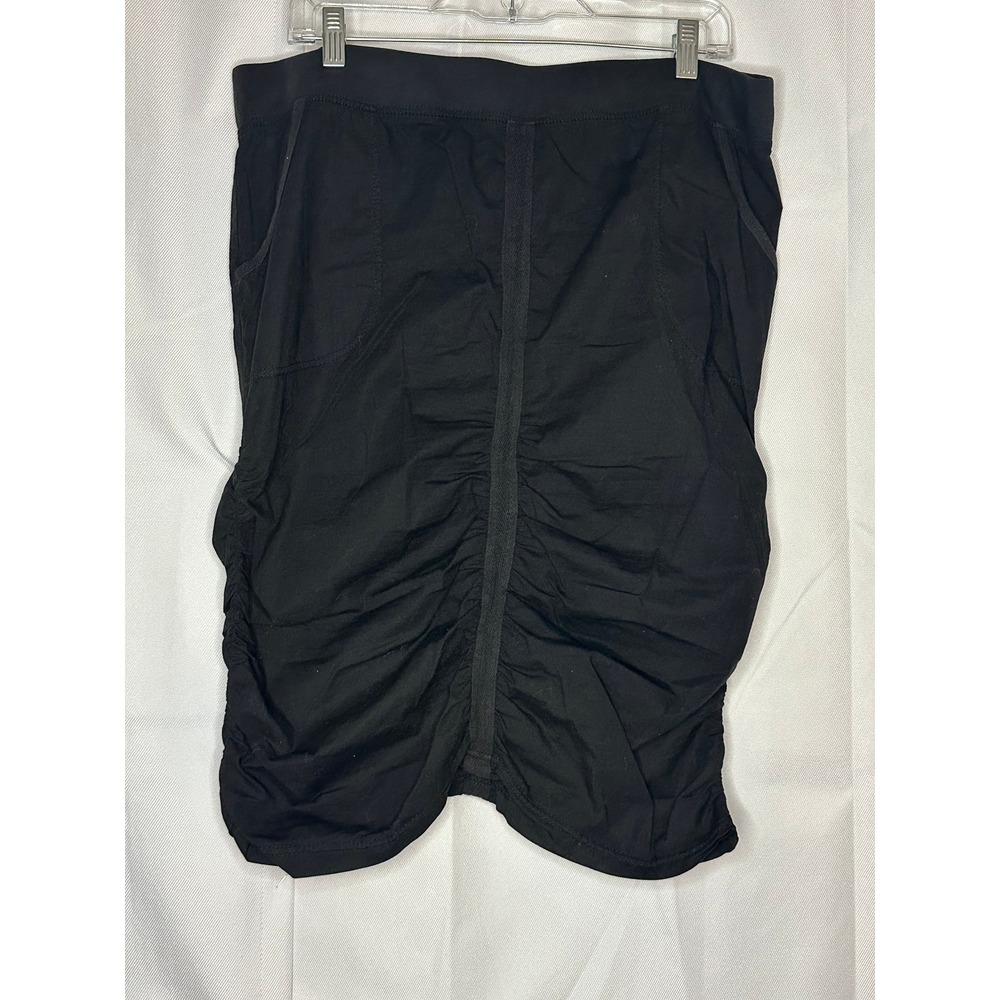 XCVI Black Ruched Skirt XL Stretch Cotton Pull On Lagenlook Boho Midi 38x25